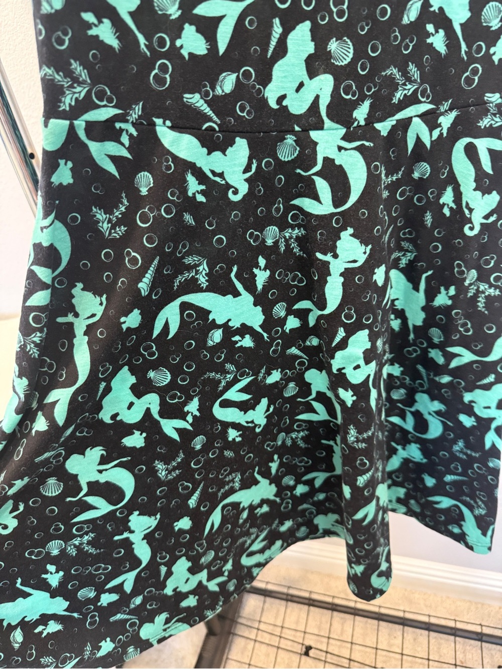 Disney The Little Mermaid Ariel Black & Teal Cold Shoulder Skater Dress Large - Picture 5 of 6